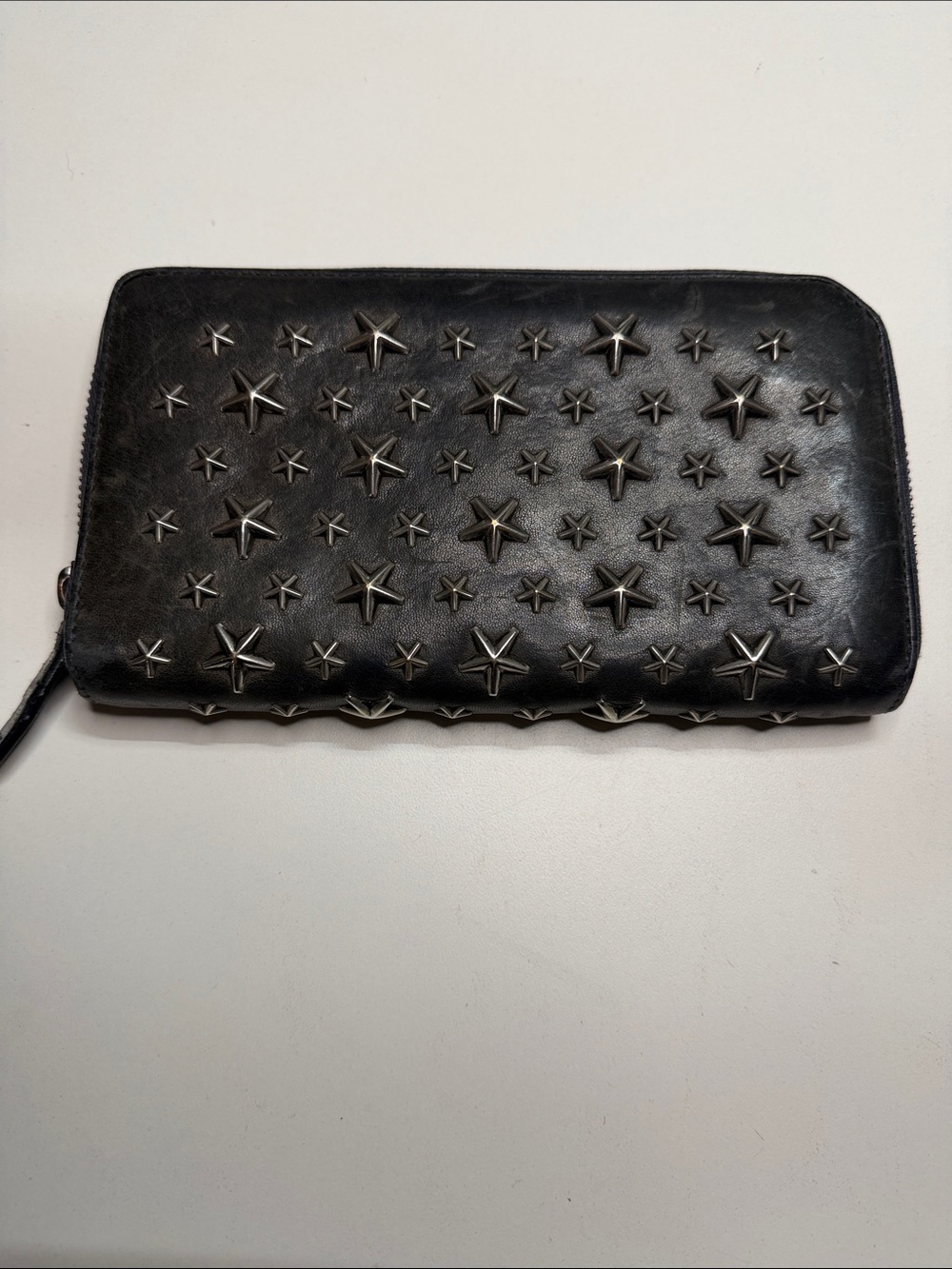 Jimmy Choo Black Leather Star-Embellished Zip Wallet